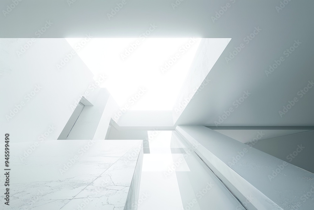 Poster a bright and airy space with a skylight above, suitable for interior design or architecture images