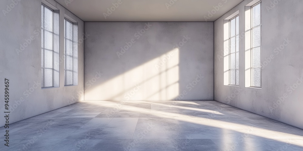 Poster 3d rendering of a new small empty room in a renovated space