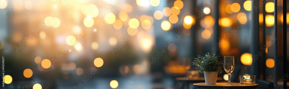 Aufkleber abstract blurred cafe restaurant scene with bokeh lights in a 3d rendering