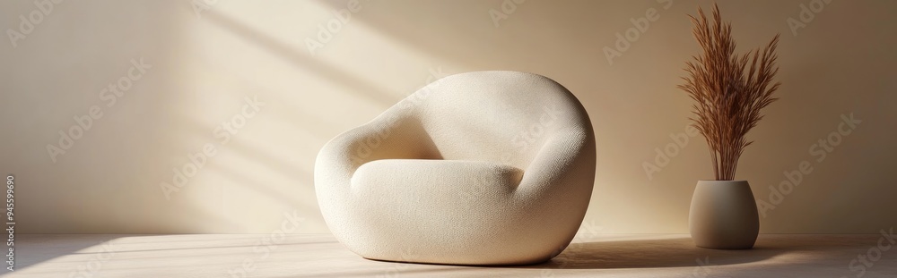 Poster 3d rendering of an armchair crafted from synthetic fiber on a plain backdrop