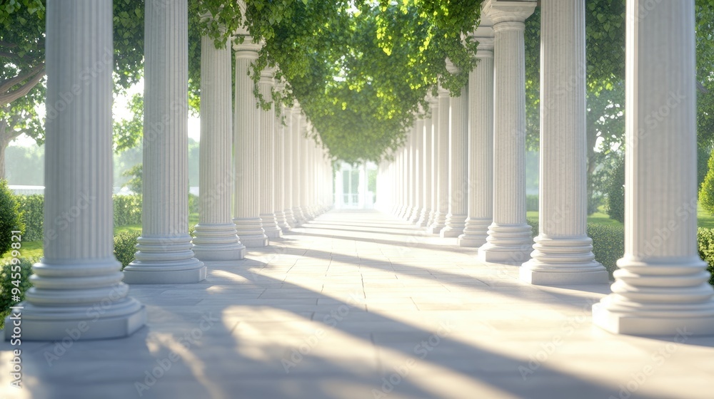 Aufkleber 3d rendering of a sidewalk bordered by white stone columns