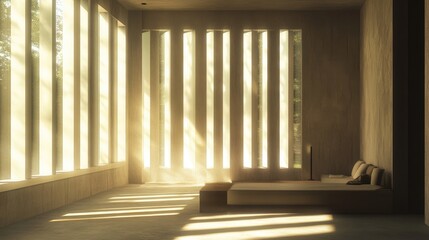 Fototapeta premium 3D rendering of windows featuring brise soleil casting vertical light stripes