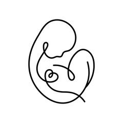 Fototapeta premium Baby Fetus silhouette line art. Birth announcement. Embryo with heart. Motherhood. Pregnancy. Vector.