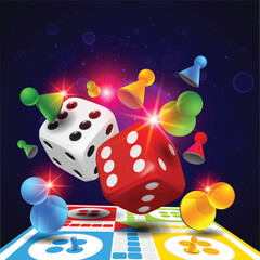 Ludo Board Game, Pegs dice, token, vector Background