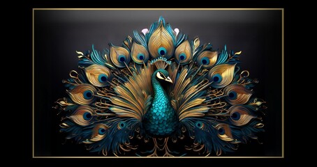 Pfau Abbildung strukturiert luxuri&ouml;s vergoldet im Wandkunst Design