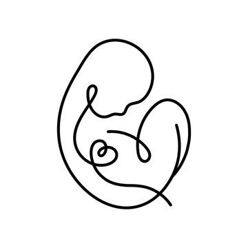 recommend clip art: Baby Fetus silhouette line art. Birth announcement. Embryo with heart. Motherhood. Pregnancy. Vector.