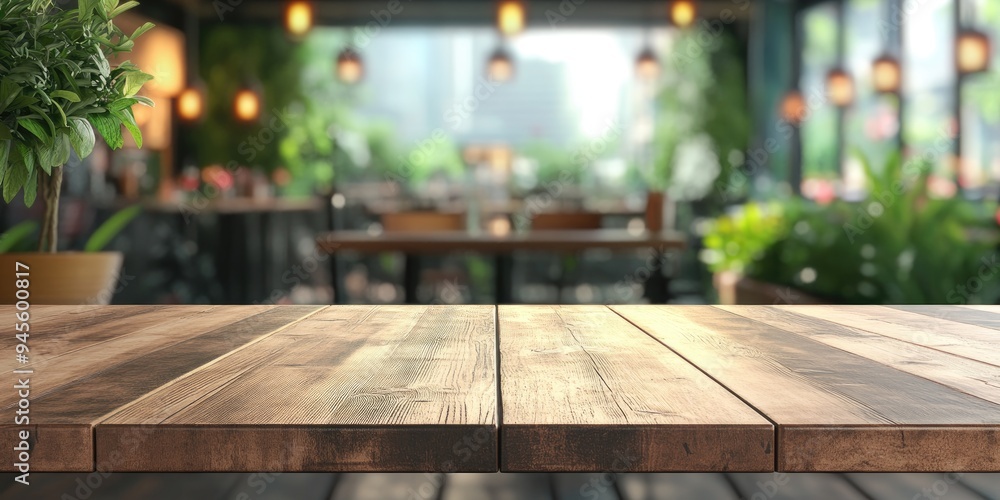 Aufkleber 3d rendering of a table top with blurred restaurant background