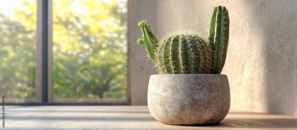 Poster 3d rendering of a cactus in a pot