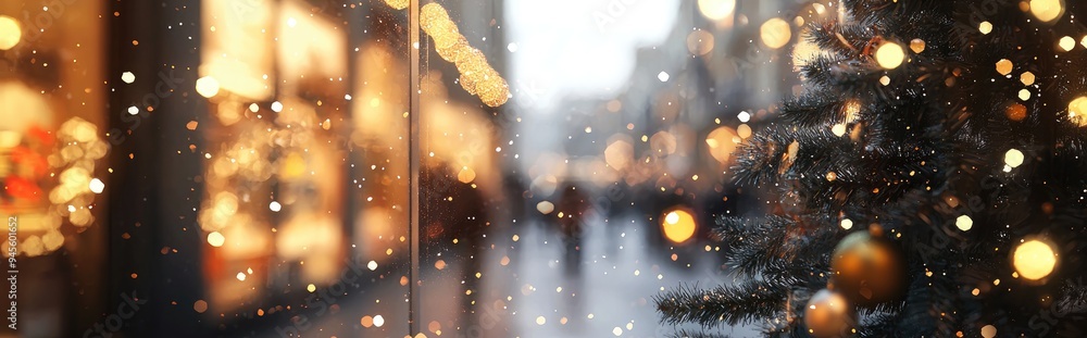 Poster 3d rendering of a blurred shop window adorned for winter suitable for background use