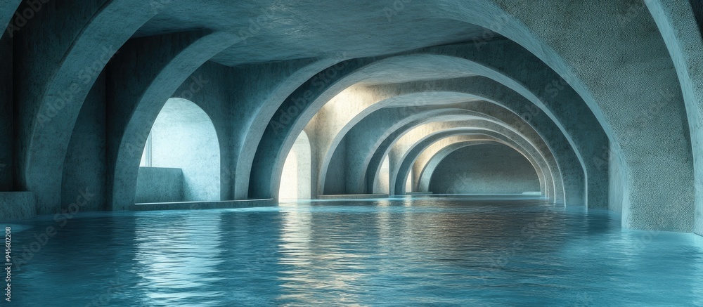 Poster 3d rendering of the roof structure from an underground pool featuring arches