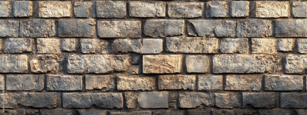 Poster 3d rendering of brickwork featuring a background wall made of stone blocks and cement joints