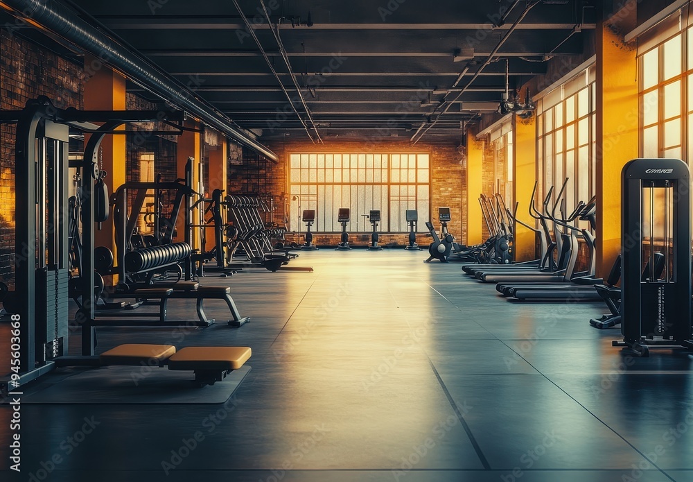 Poster Modern Industrial Gym Interior with Sunlight