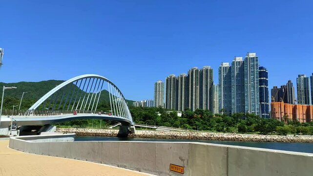 View at summer Tsueng Kwan O waterfront park, Hong Kong 