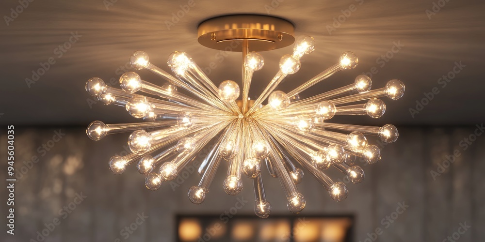 Poster 3D rendering of a modern ceiling light featuring transparent glass and a decorative flare light