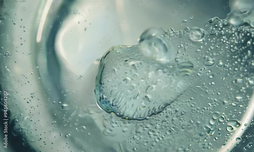 Poster close-up of water droplets and bubbles creating an abstract, fluid composition.