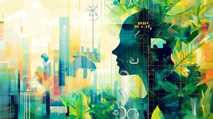 Tech-Infused Sustainability: Abstract Art Illustrating an Eco-Friendly Future with Gadgets and Green Living