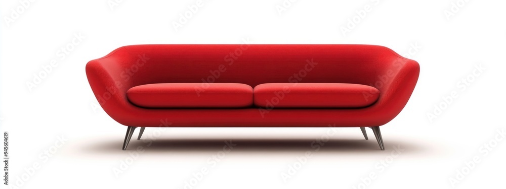 Poster 3D rendering of a red sofa isolated on a white background