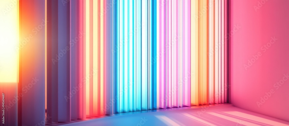 Fototapete 3d rendering of windows with brise soleil creating vertical stripes of sunlight