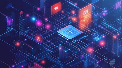 Digital Health Records: Abstract-Tech Illustration of Secure, Accurate, and Efficient Data Sharing in Healthcare
