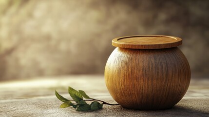 3D rendering of a wooden lid placed on a large water jar