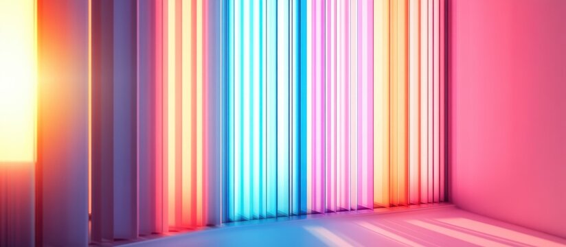 3D rendering of windows with brise soleil creating vertical stripes of sunlight