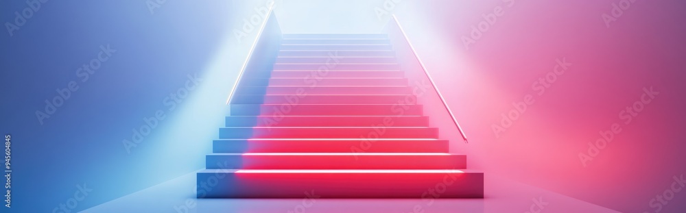 Poster 3D rendering of empty white stairs ascending against a white background