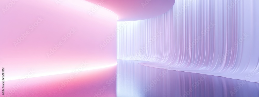 Poster futuristic abstract white interior featuring a glossy gradient water wall and floor illustrated thro