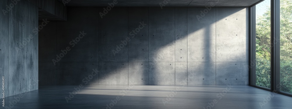 Aufkleber 3d rendering of an empty room with dark concrete wall architecture