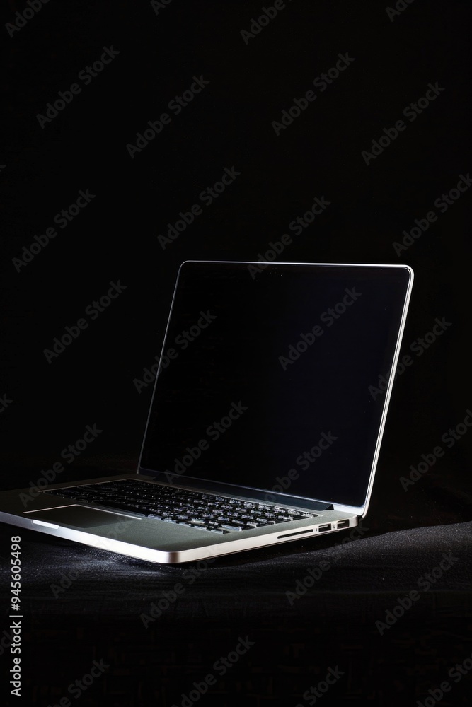 Poster A laptop computer sitting on a table with a calm and organized workspace