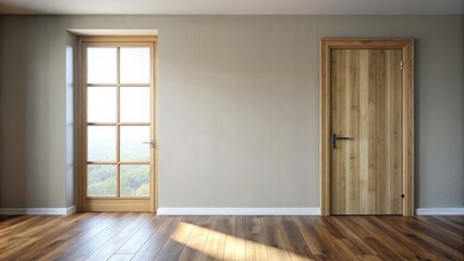 Room with wooden door and large window, interior, home, architecture, entrance, natural light, cozy, room, house, design, decor