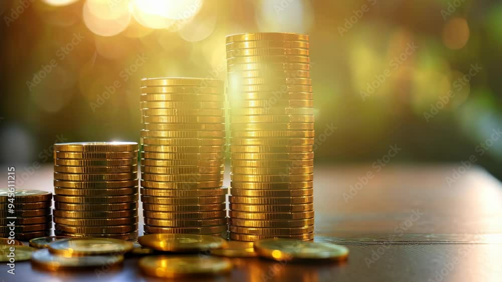 Poster a stack of gleaming golden coins stands prominently in the foreground, set against a softly blurred 