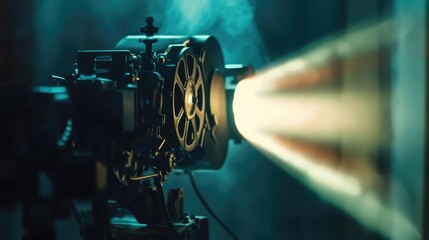 Close-up of an old-fashioned film projector running during a special screening