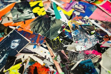 A collection of colorful posters and stickers on a table