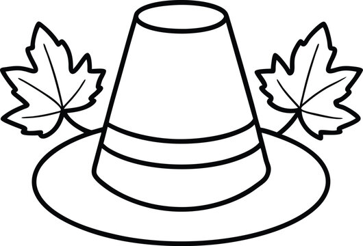 black and white pilgrim hat with leaves clip art preview