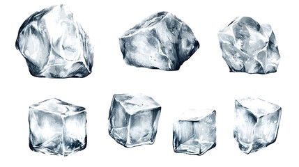 Naklejka premium Set of various of Ice cubes isolated on transparent background