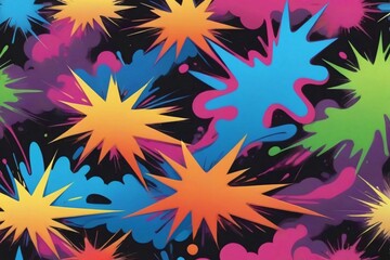 Obraz premium Abstract digital art with colorful splatters and stars.
