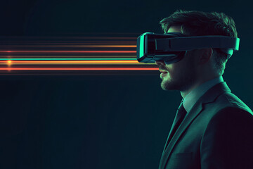 Virtual Visionary: Businessman Immersed in the Data Stream