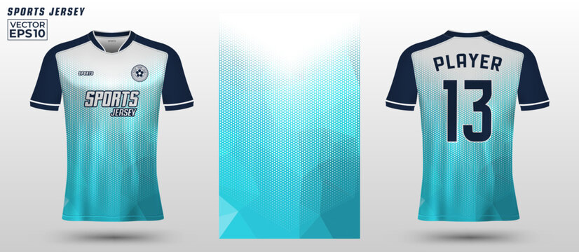 T-shirt sport jersey design template with abstract geometric halftone pattern background. Sport uniform in front view. Tshirt mock up for sport club. Vector Illustration
