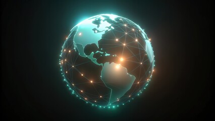 Fototapeta premium A glowing, wired globe with continents outlined and illuminated points