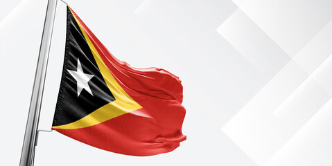 East Timor (Timor-Leste) national flag cloth fabric waving on beautiful White Square Background.