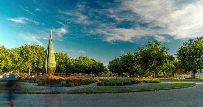 Budapest, Hungary: July 05, 2024: Margit - sziget, Centenary monument. Time-lapse.