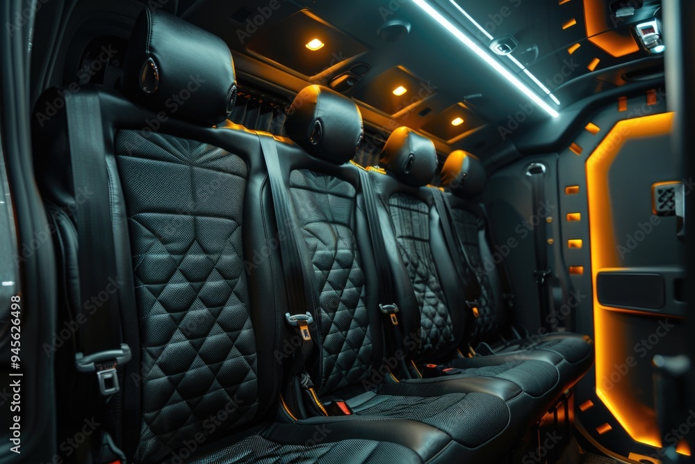 Poster row of empty seats at the back of a bus, great for transportation or travel concepts