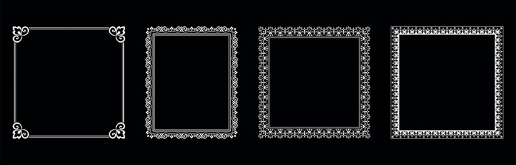 Set of decorative frames Elegant vector element for design in Eastern style, place for text. Floral black and white borders. Lace illustration for invitations and greeting cards.