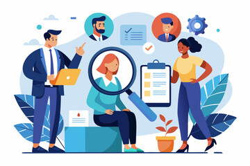 Recruitment finding candidate for job applicant, human resources HR analyze or scan candidate winner, search new people for job opportunity concept, HR recruiter magnifying glass analyze candidate
