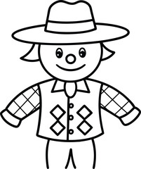 A charming scarecrow with a big hat brings fun to every page of this coloring book for kids
