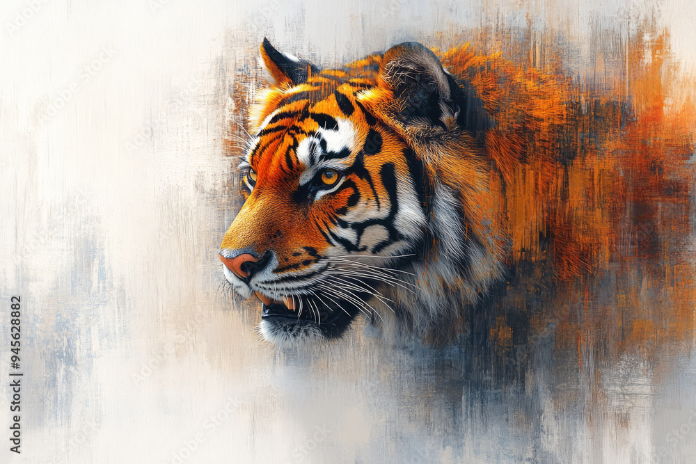 Wall mural Tiger on a white canvas,