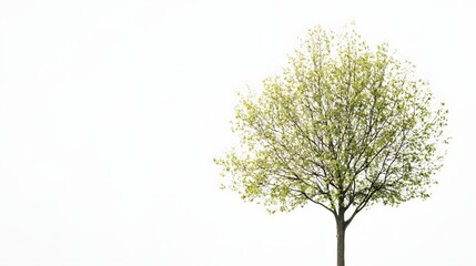 Poplar tree on a white background. A solitary green tree stands against a minimalistic gray background, embodying t