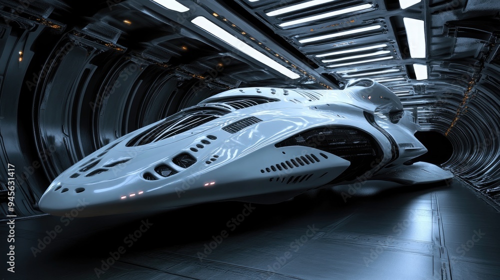 Poster 3d rendering of a futuristic spaceship design