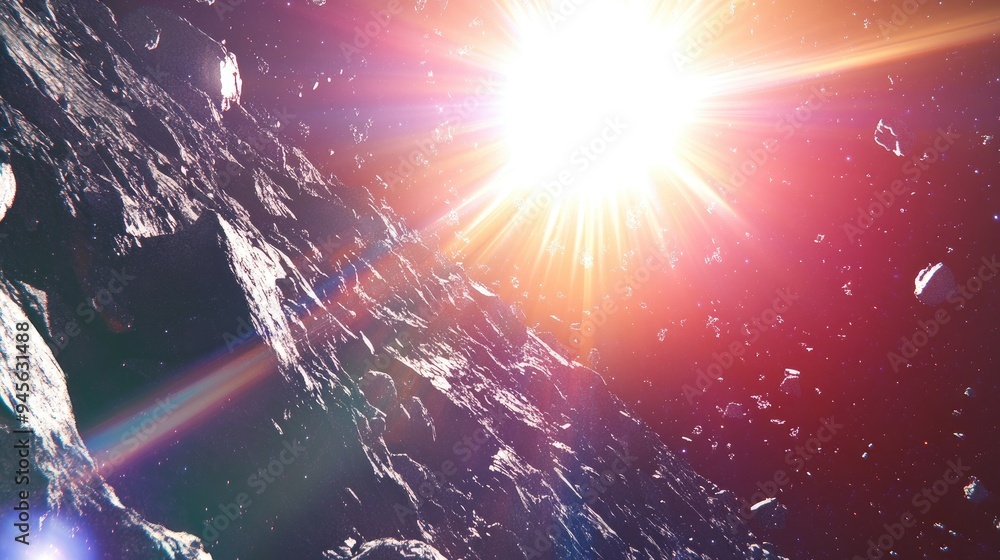 Aufkleber 3d rendering of a space scene featuring a lens flare effect