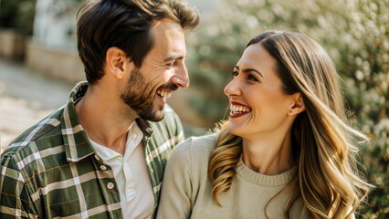 Fototapeta premium funny couple laughing with a white perfect